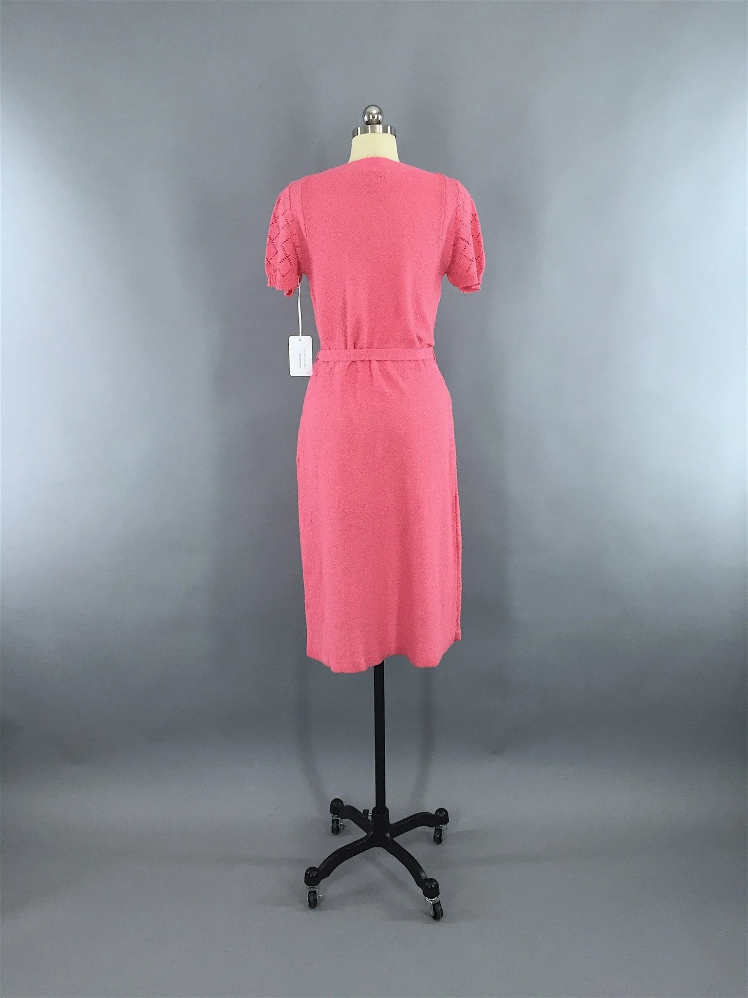 1980s Vintage Carnation Pink Knit Sweater Dress