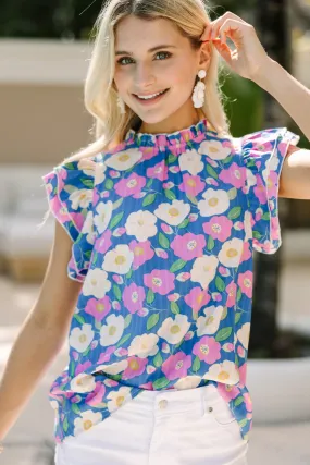 A True Beauty Blue & Pink Floral Blouse