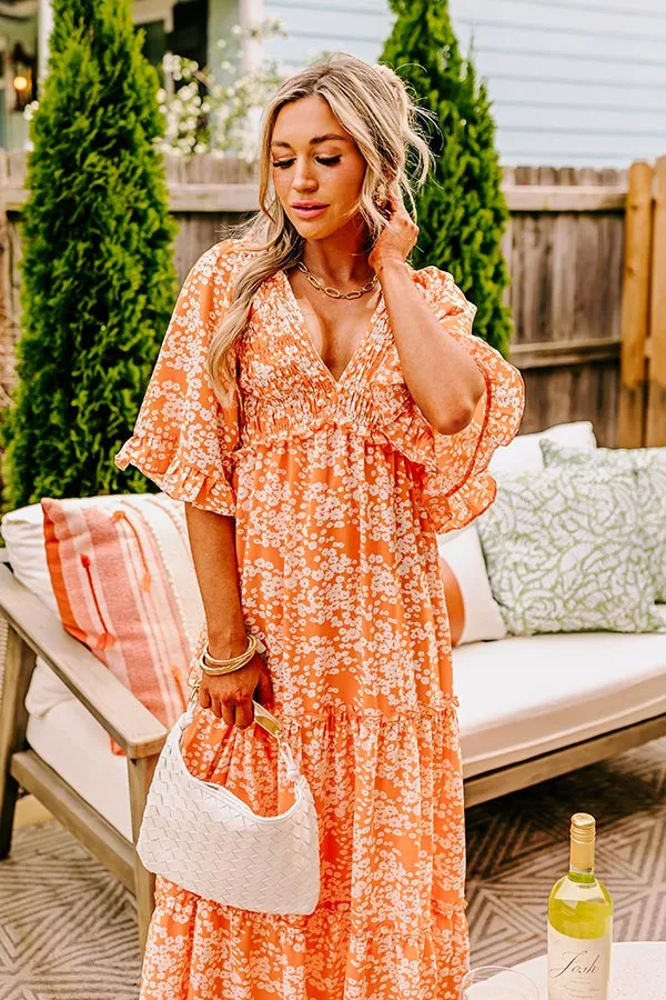 Affectionate Feeling Floral Smocked Maxi Dress in Orange