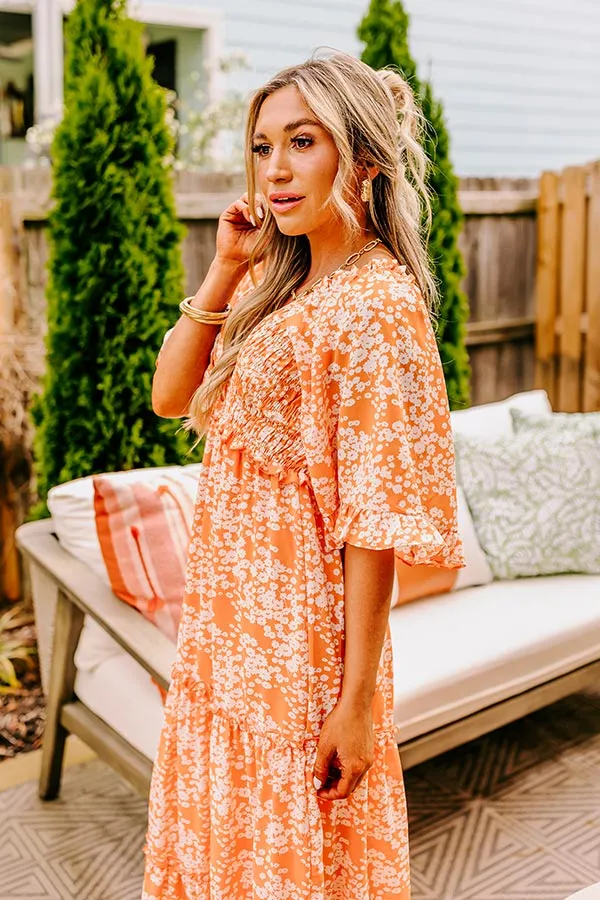 Affectionate Feeling Floral Smocked Maxi Dress in Orange