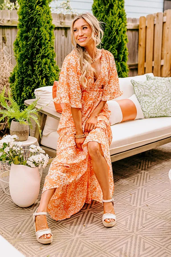 Affectionate Feeling Floral Smocked Maxi Dress in Orange