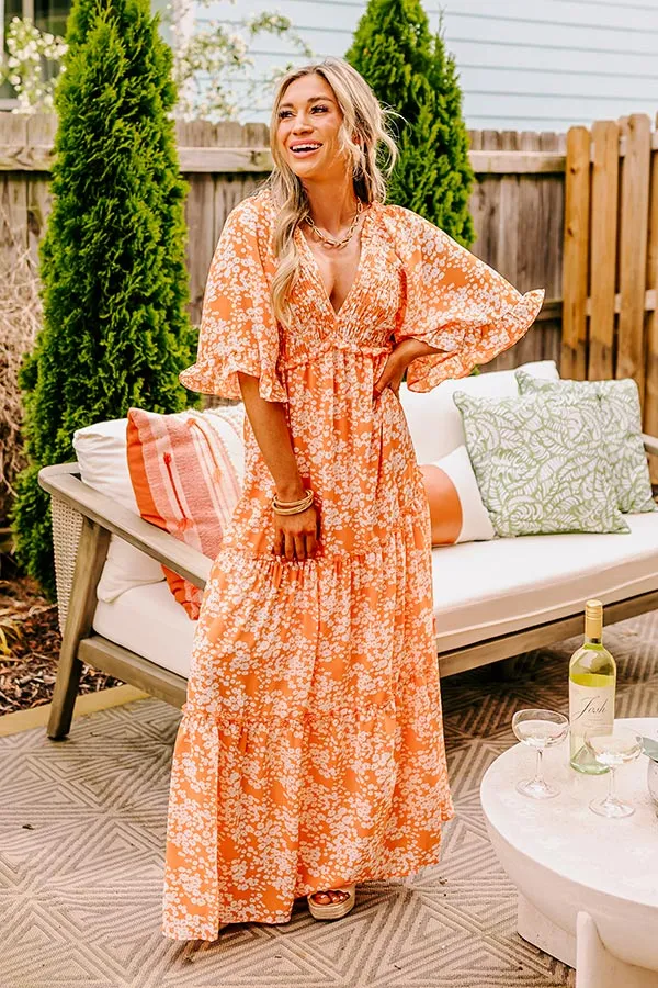 Affectionate Feeling Floral Smocked Maxi Dress in Orange