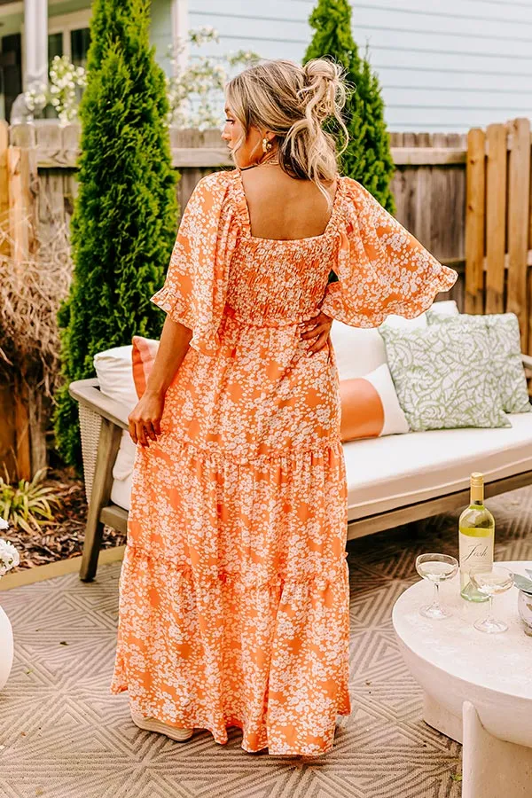 Affectionate Feeling Floral Smocked Maxi Dress in Orange