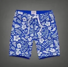 Beach Fashion Wear Floral Pattern Short White/Navy