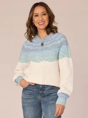 Blouson Sleeve High Round Neck Placement Stitch Petite Sweater