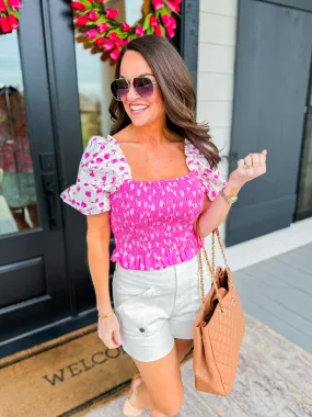 Contrast Floral Smocked Top