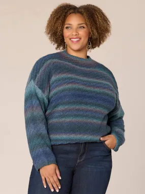 Drop Shoulder Sleeve Funnel Neck Striped Plus Size Sweater