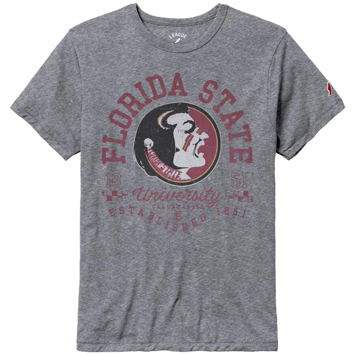 League Men's Vault Florida State University Seminole Logo Design Tri-blend Short Sleeve T-shirt - Fall Heather.