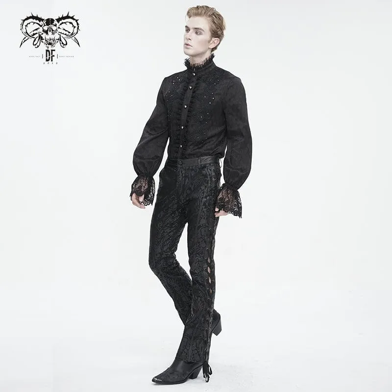 Men's Gothic Stand Collar Puff Sleeved Lace Splice Shirt