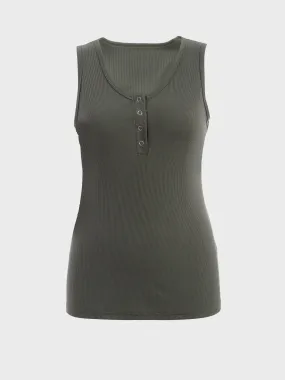 Midsize Freely Half-Button Ribbed Tank Top