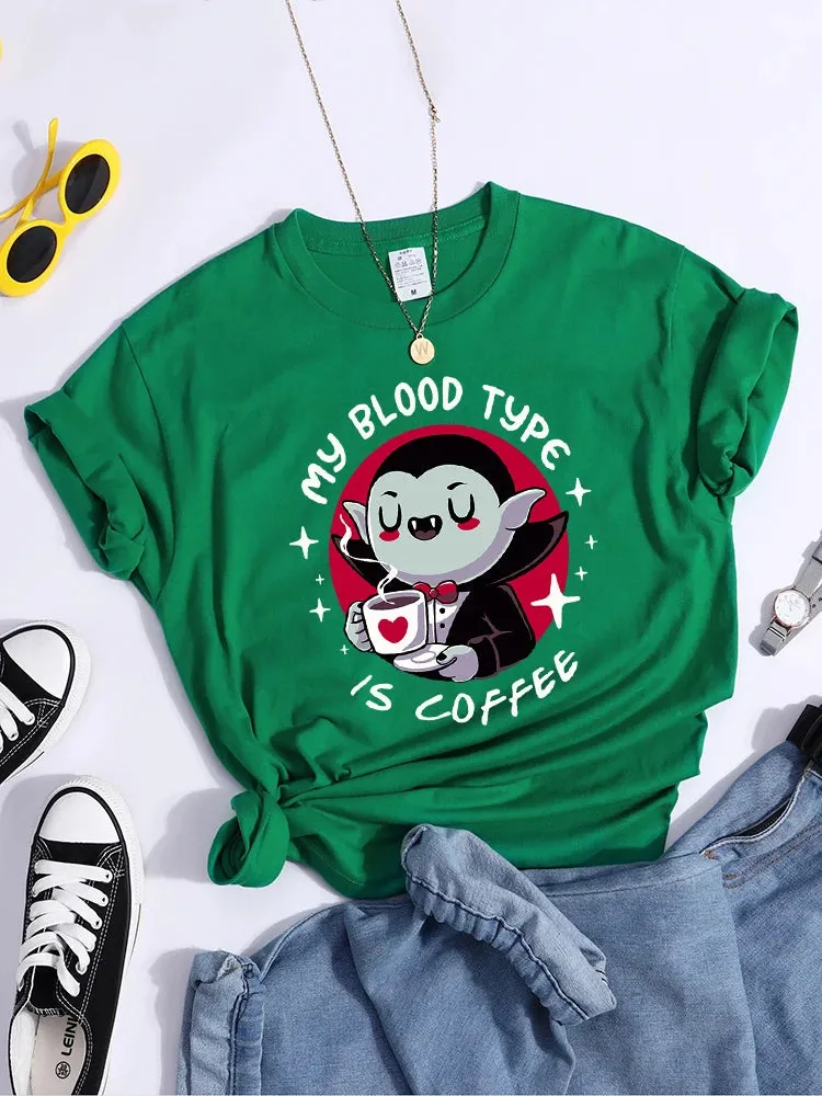 'My Blood Type is Coffee' Cute Vampire Themed T-Shirt