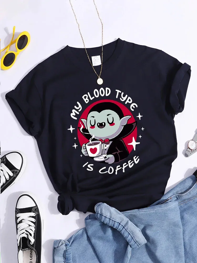 'My Blood Type is Coffee' Cute Vampire Themed T-Shirt