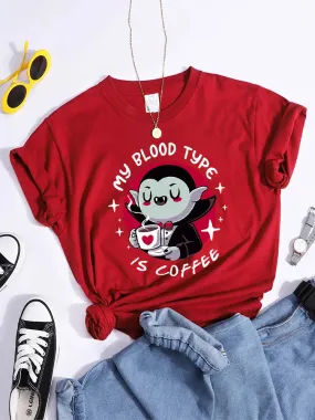 'My Blood Type is Coffee' Cute Vampire Themed T-Shirt