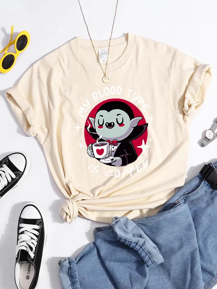 'My Blood Type is Coffee' Cute Vampire Themed T-Shirt