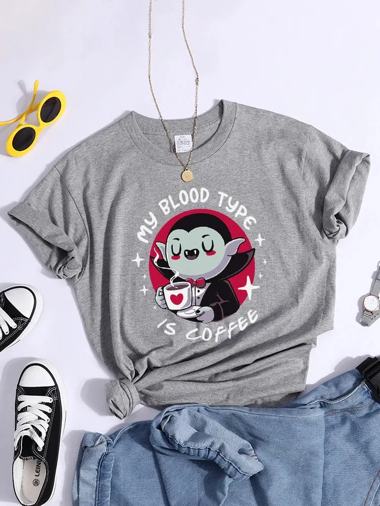 'My Blood Type is Coffee' Cute Vampire Themed T-Shirt