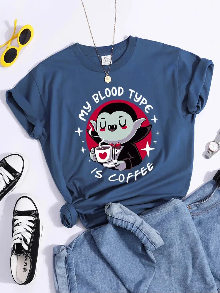 'My Blood Type is Coffee' Cute Vampire Themed T-Shirt