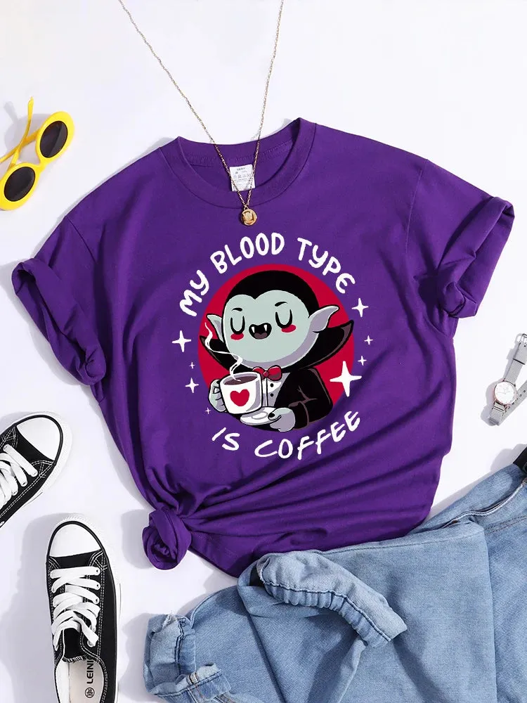 'My Blood Type is Coffee' Cute Vampire Themed T-Shirt