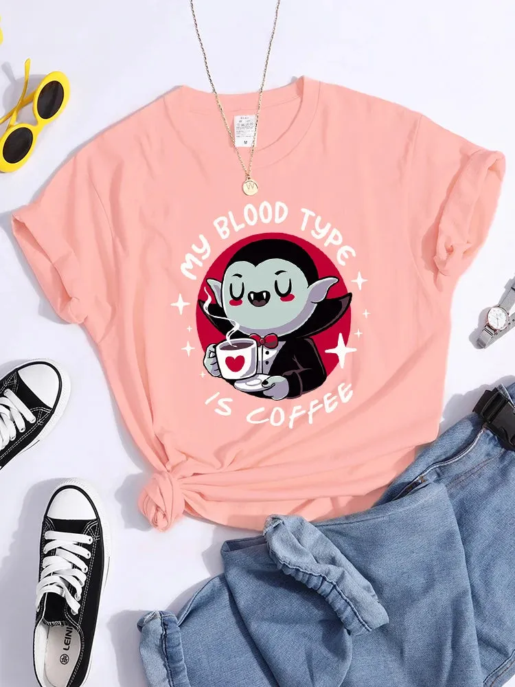 'My Blood Type is Coffee' Cute Vampire Themed T-Shirt