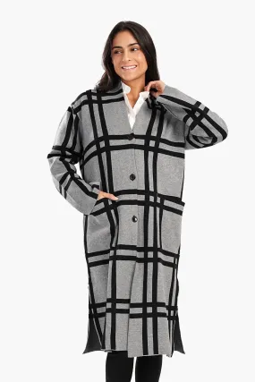 Plaid Pattern V-Neck Coat