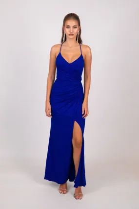 Raya Lace Up Shimmer Gown - Royal Blue