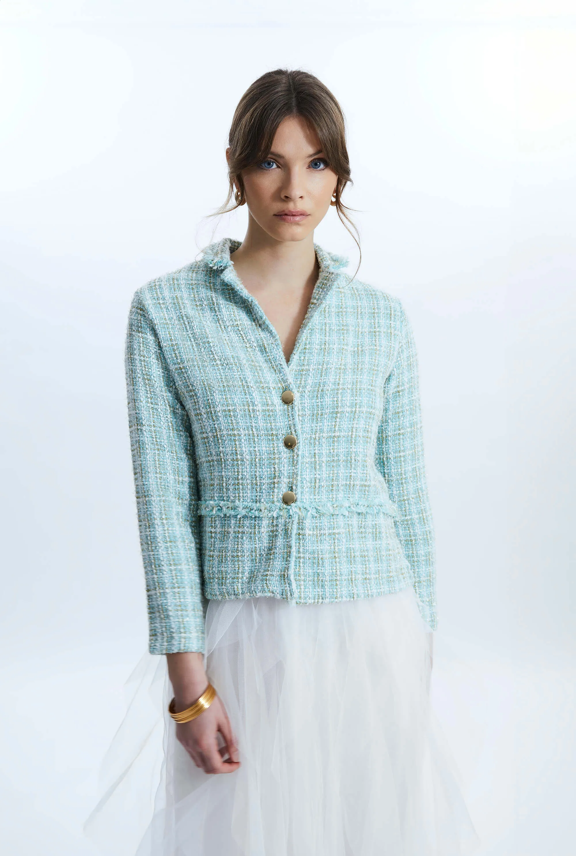 Tiered Tweed Jacket Green