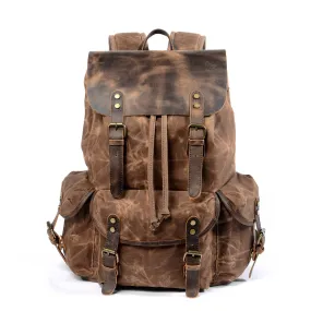 Waxed Canvas Leather Rucksack Bag